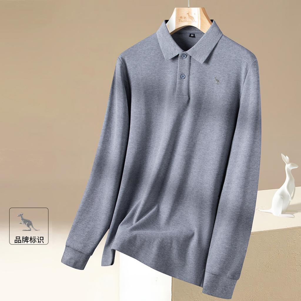 Spring Business Leisure Net Eyeball Ground Cotton Solid Color Versatile T-shirt Long Sleeve Polo Shirt for Men