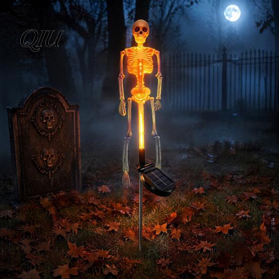 Halloween Trick or Treat Route Lighting 3D Skeleton Solar Garden Lamp, Spooky Human Pathway Waterproof Lawn Stakes for Cemetery Lights, Resin Outdoor