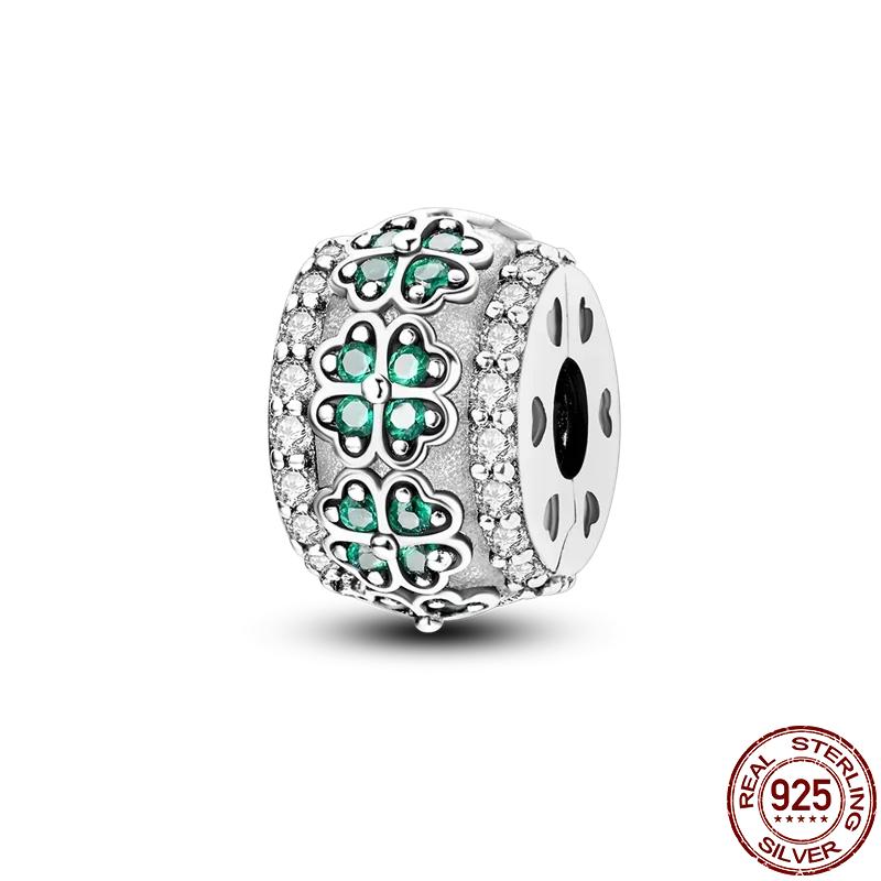Copper Green Series Four-Leaved Clover Pendant Fine Beads Fit Original Bracelet Charms Women Jewelry