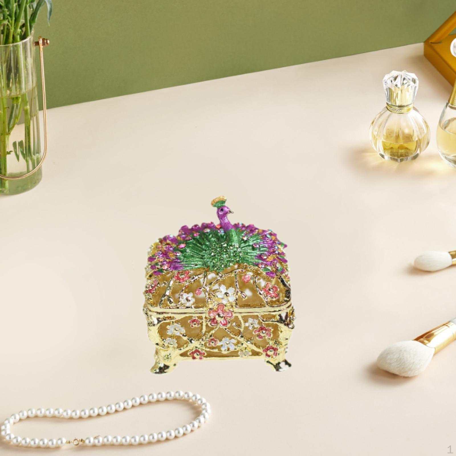 

Шкатулка для украшений Павлин Безделушка Сплав Комод Коллекционный Органайзер Хранение для золотистый