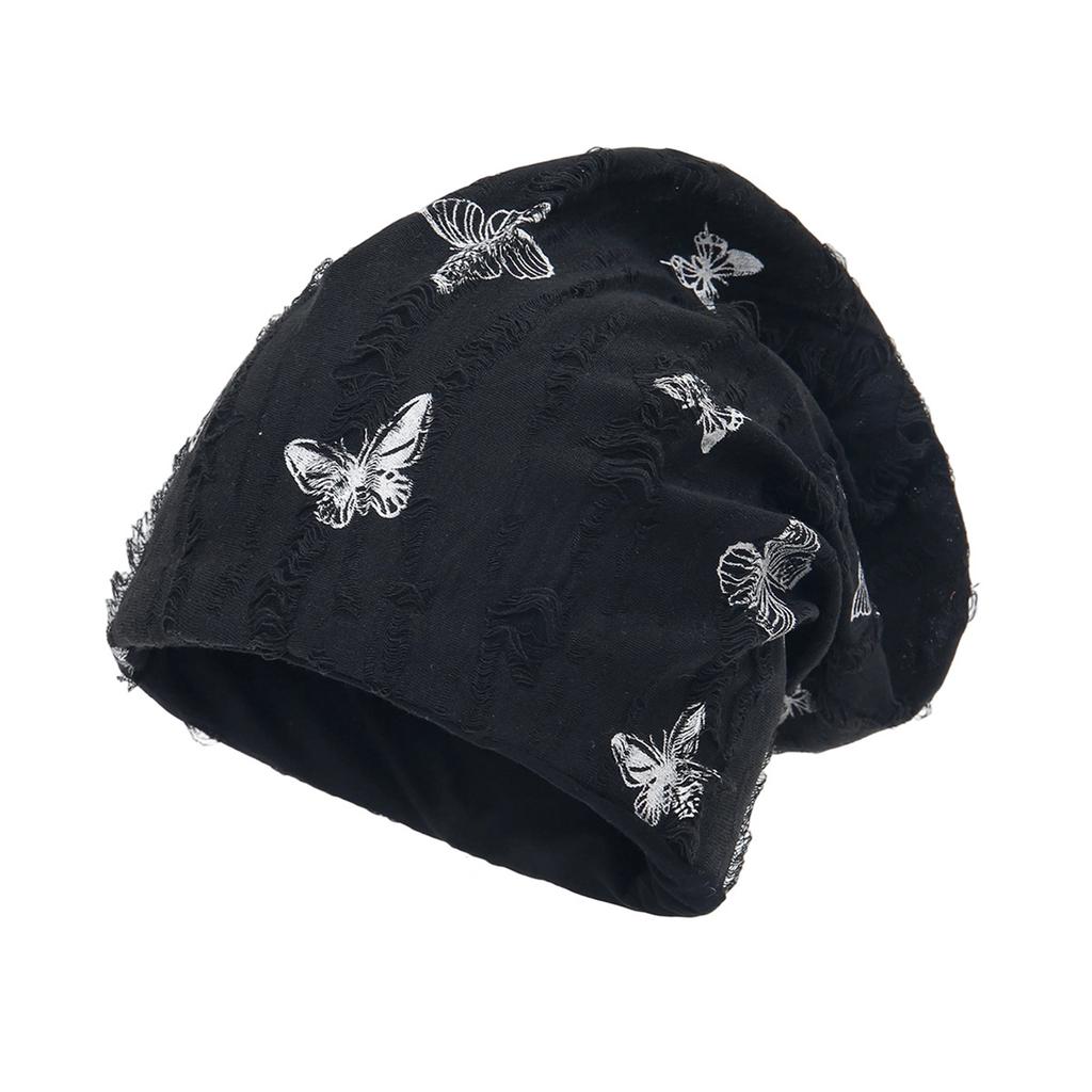 Women's Butterfly Print Pleated Stretchy Turban Headwrap Casual Snood Hat