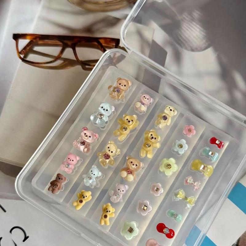 3D Cartoon Bear Flower Bow Nail Mold Transparent Nail Templates Diy Nail Art Decoration Manicure Design Tool Nail Carving Mold