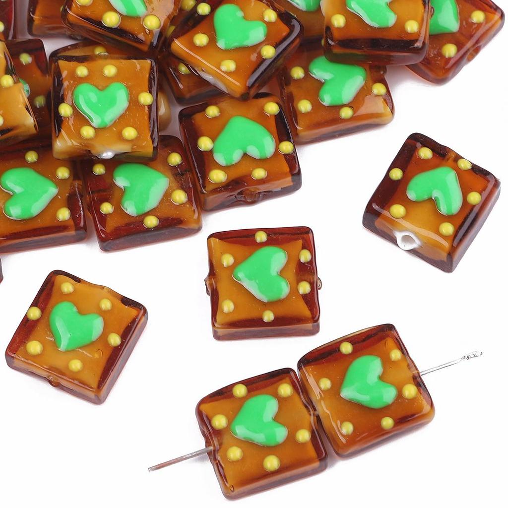 1 buc. Mărgele pătrate de sticlă colorate pictate manual, pentru bricolaj, colier, brățară, cercei, bijuterii, accesorii de artizanat