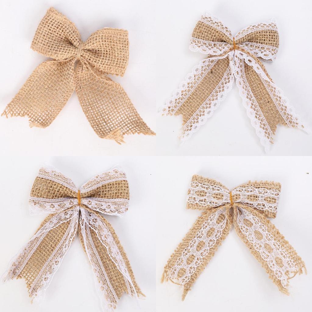 Christmas Bow Decor With Linen Fabric Handmade Holiday Diy Home Party Supplies