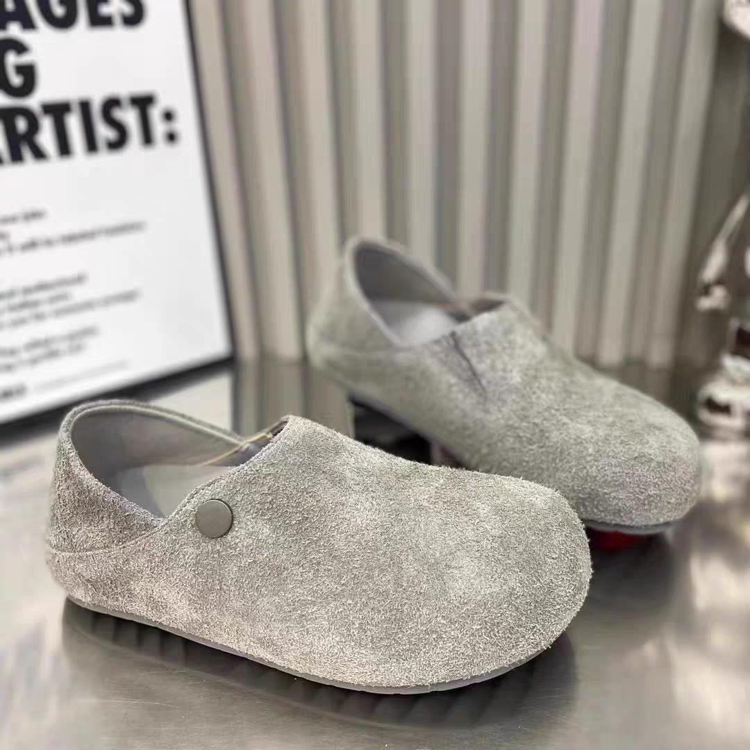 

Ретро биркенштоки модная обувь женская весна и осень 2025 новая матовая большая голова плоская два способа носки повседневная ленивая обувь 36 светло-серый