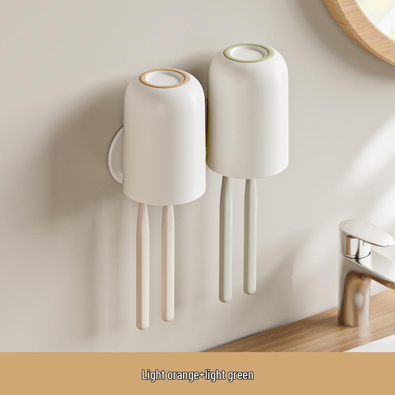 Punch-Free Wall-Mounted Toothbrush Holder & Cup Set