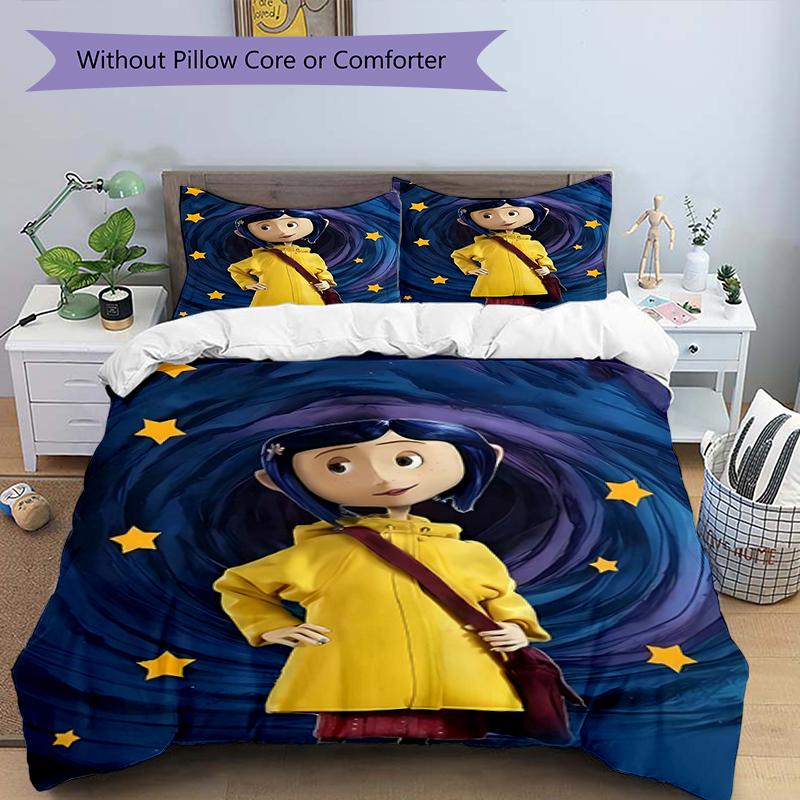 3pcs Coraline (7) Design Cover Set - HD Printed Bedding with 1 Cover and 2 Pillowcases - Perfect for Home and Dorm Decor