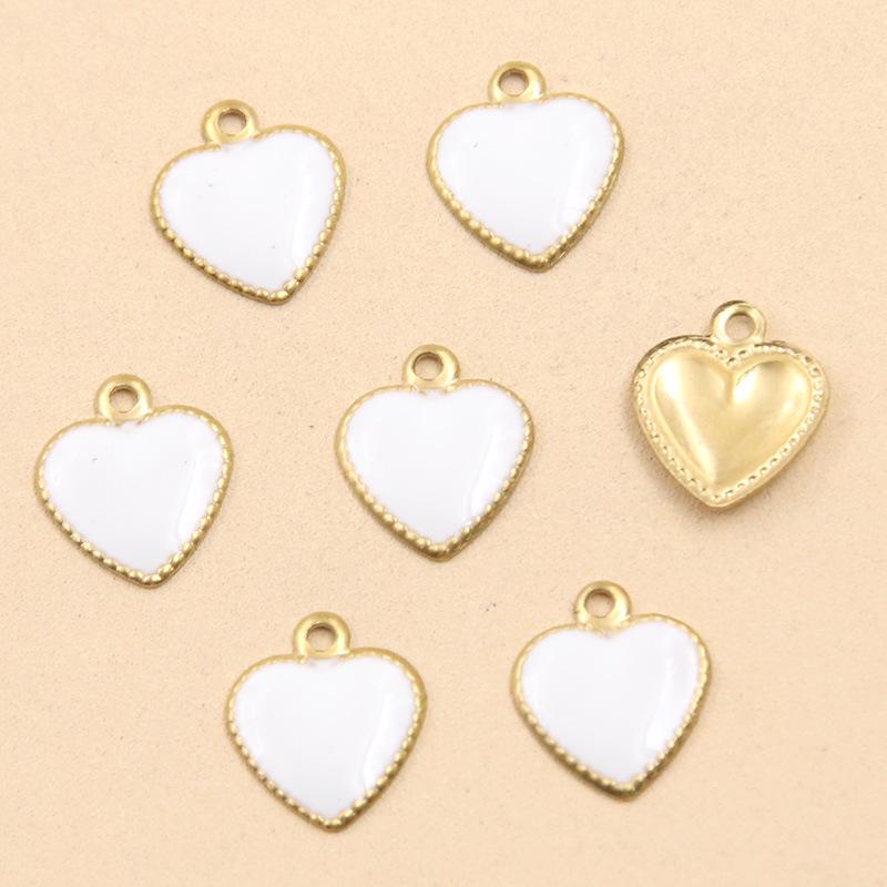 Heart-Shaped Enamel Lace Charms: 5 Colors, 8x9mm Stainless Steel