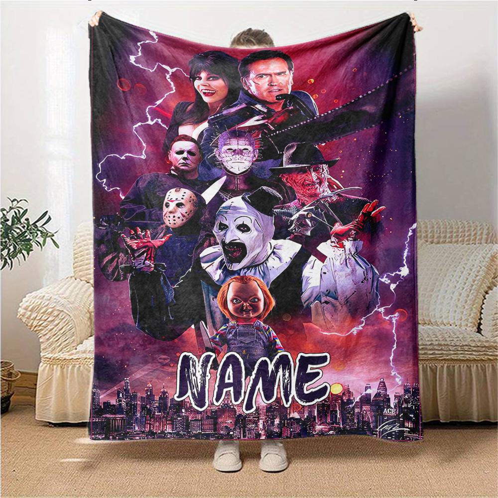 Custom Name Jigsaw Puppet Horror Party Blanket For Couch Bed Plush Cozy Fuzzy Blanket Super Soft Warm Blankets For Fall And Winter 0916141