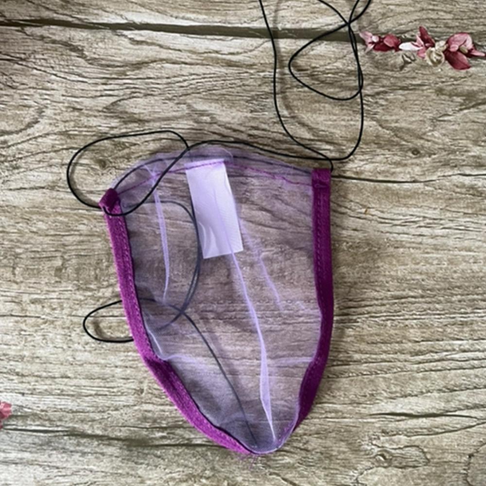 Men Underwear Thongs Lace Up Mens Nylon+Mesh Sheer