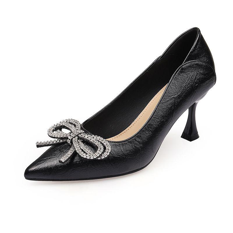 High Heels Feminine Temperament Rhinestones Spring and Autumn Pointed Thin Heels Work Shoes