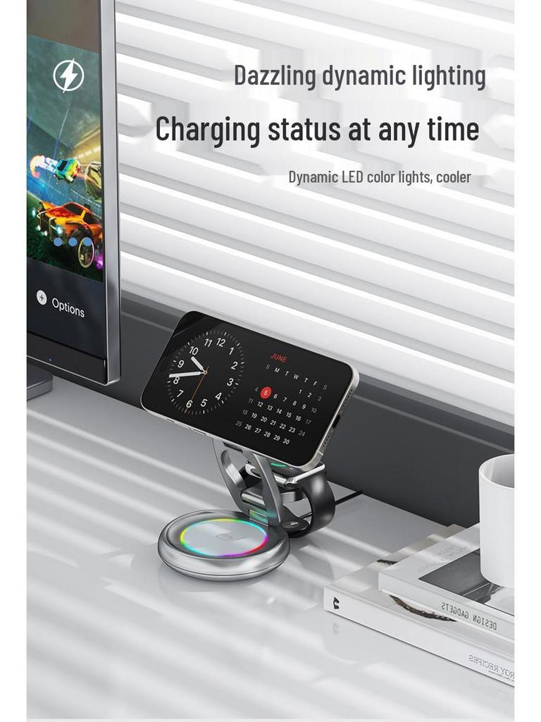 3-in-1 15W Magnetic Rotatable Foldable Wireless Charger with Magsafe