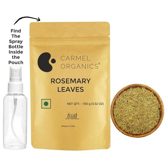CARMEL ORGANICS Rosmarinblätter (100 Gramm) Mit Sprühflasche | Nützlich für Haarwachstum, Kräutertee und Kochen | Natürlich | Ohne zugesetzte Konservierungsstoffe