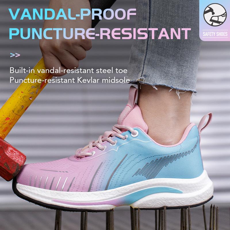 Fashion Spring Mesh Safety Shoes Women Breathable Lightweight Sports Non-slip Steel Toe Work Shoes Protective Safety Work Sneakers Woman
