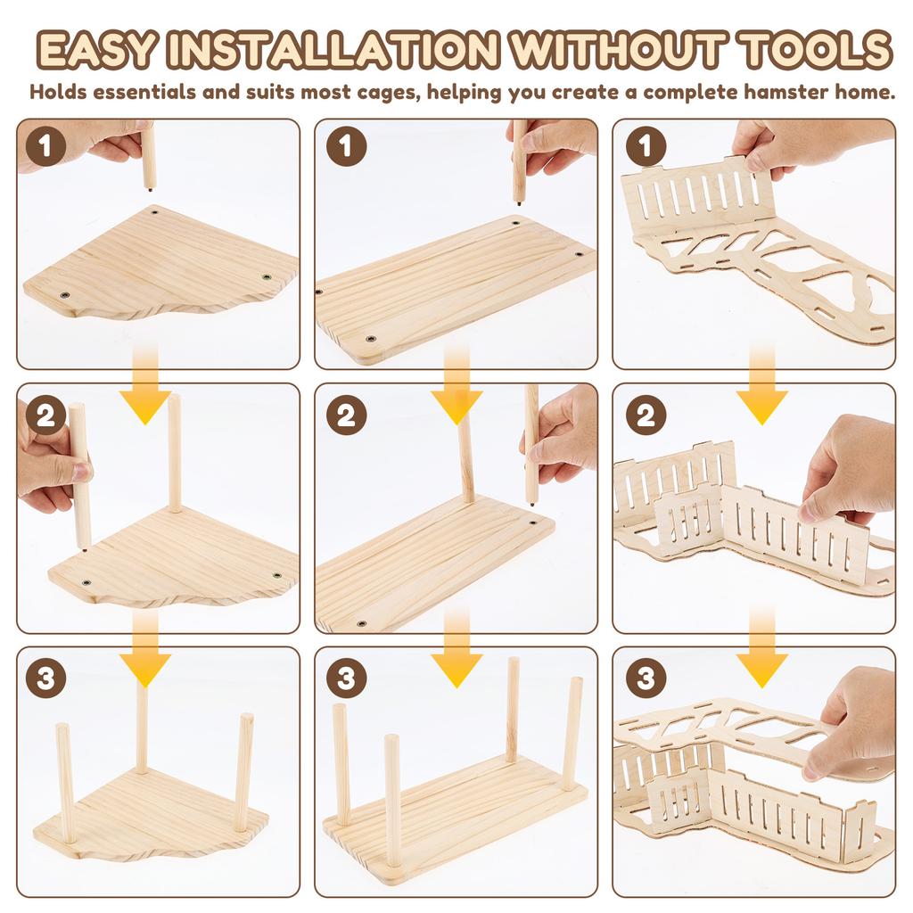 3Pcs Hamster Wooden Ladder Platform with Ramp Tunnel Shelter Hamster Climbing Toy Small Pets Stairs Toy Mice Cage Accessories