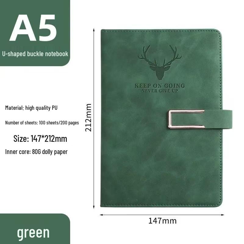 A5 Thickened Soft Leather Notebook with Deer Head Buckle – Elegant Business & Study Journal.