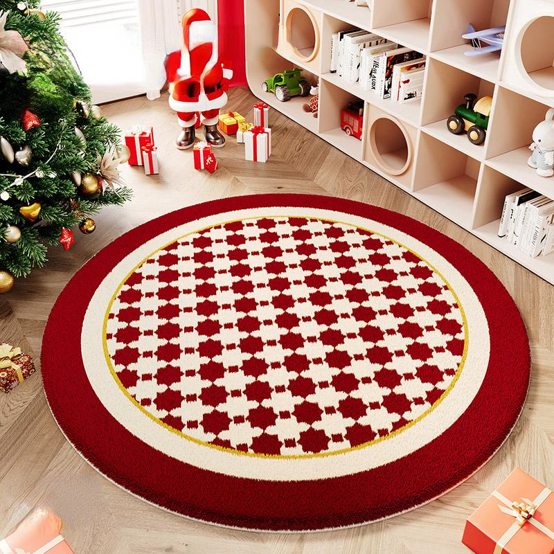 Cartoon Style Rugs for Bedroom Christmas Living Room Decoration Red Carpet Round Thickend Lounge Floor Mat Fluffy Soft Plush Rug