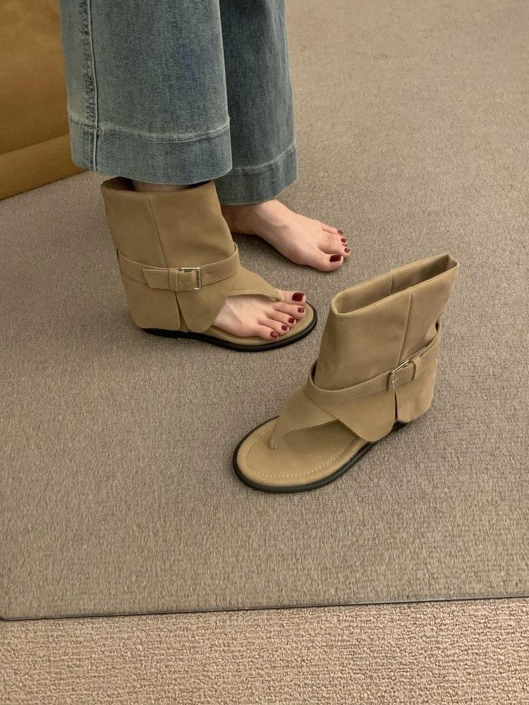 

Внутреннее увеличение высоты елочка носок пряжка крутые ботинки женские летние новые модные брюки короткая труба римские сандалии 40 хаки