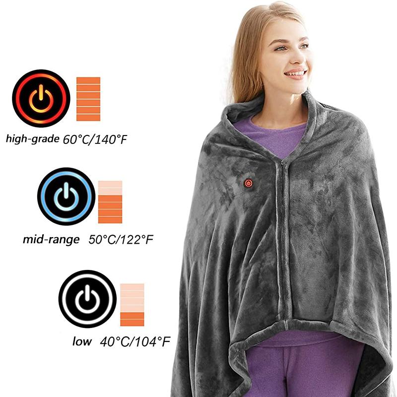 Usb Heated Warm Shawl Electric Heated Plush Blanket Heated Shawl Coral Flannel Heated Blanket Winter Cold Protection Body Warmer