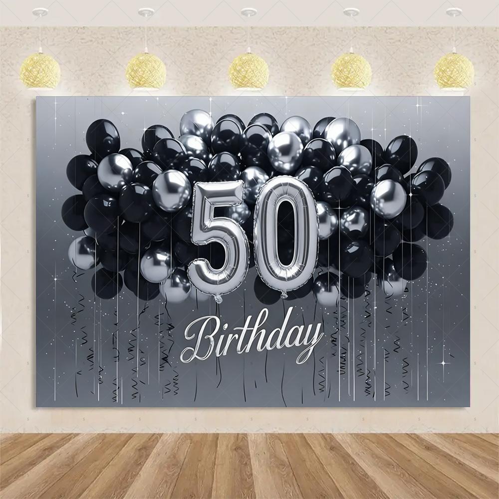 50th Birthday Party Decoration Backgound Surprise Colorful Glitter Balloon Cake Gift Banner Family Happy Photography Studio Prop