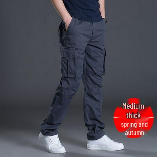 Men's Casual Workwear: Wear-Resistant, Loose Straight-Leg Multi-Pocket Pants for Spring and Autumn