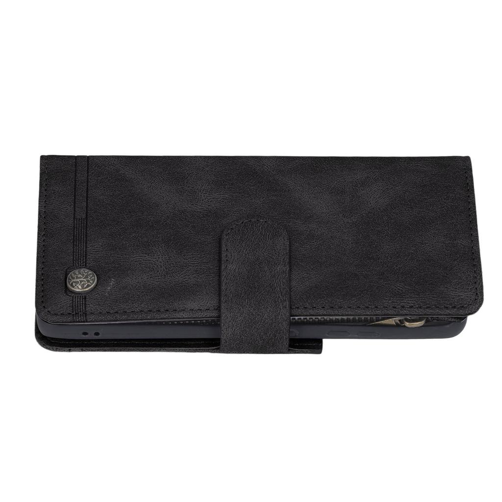 Wallet Phone Case Magnetic Closure Flip Phone Cover with Card Holder Built In Kickstand for Galaxy S21 Ultra Black
