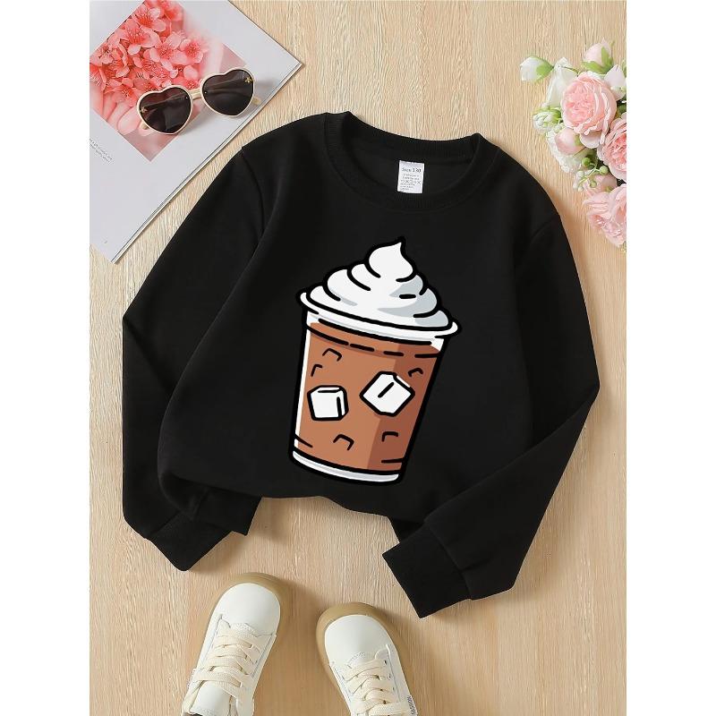 Girls' Crewneck Sweatshirt - Iced Coffee with Whipped Cream Machine Washable, Spring And Autumn
