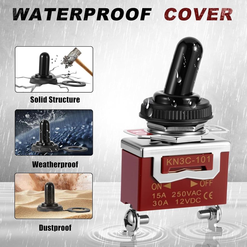 4-Pack Toggle Switches, SPST ON/Off 2-Pin, 12V DC 30A Heavy Duty Waterproof Toggle Switch with Boot Cap Cover for Automotive Marine Car Truck