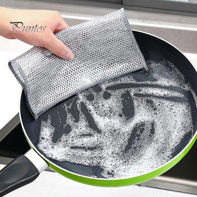 2 pezzi di panno per la pulizia, strofinacci in filo metallico per risparmiare manodopera, design a foro fine, straccio per pulire la pentola per la cucina domestica