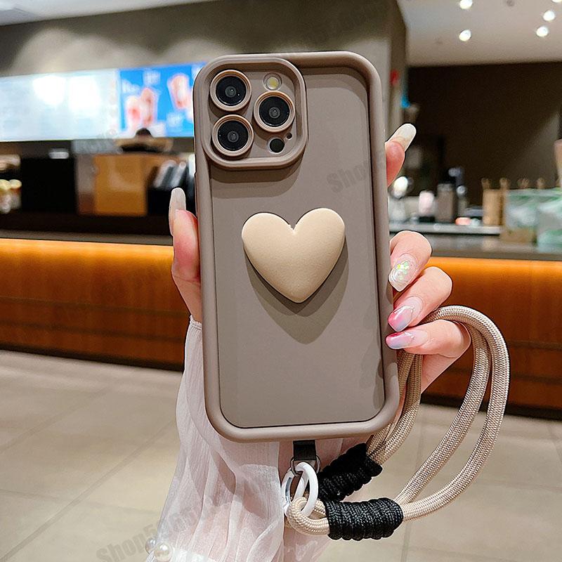 On Mi11t 11tpro Cute 3d Love Heart+Lanyard Silicone Case For Xiaomi Mi 11t Pro 11i 5g Women Matte Soft Back Cover Xiaomi11t