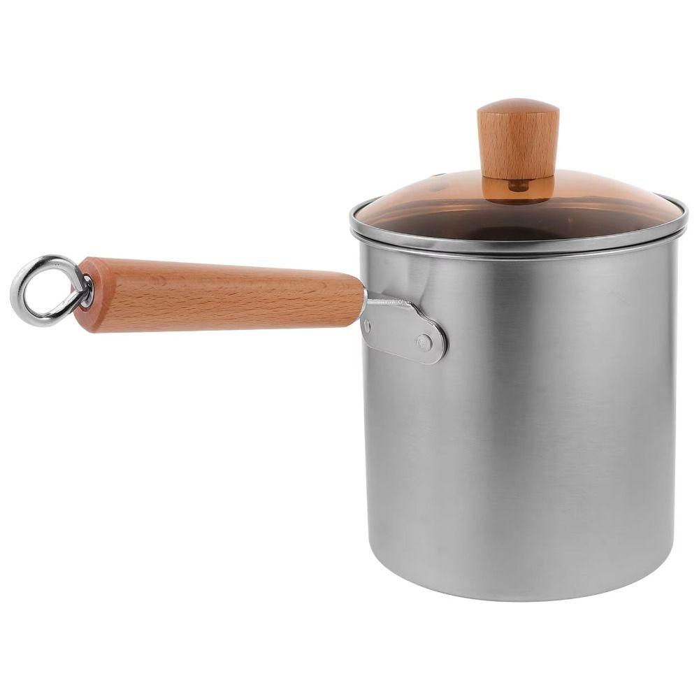 Wood Handle Deep Fryer Pot Strainer Basket Milk Warmer Pot Stainless Steel Frying Pan  French Fries