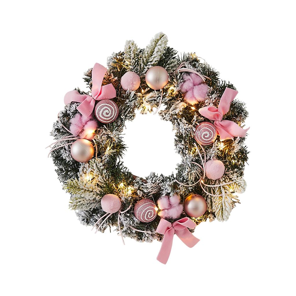 Christmas Lighted Wreath Creative Pink Decor Mall Window Door Wall Hanging Holiday Festive Atmosphere Ornament