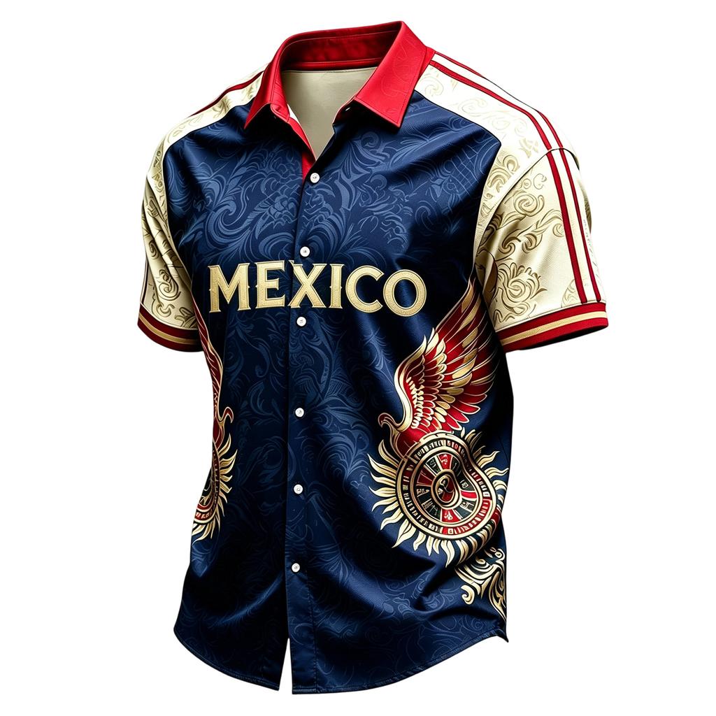 Men's Casual Short Sleeve Shirt Lightweight Breathable with Mexico Letter Graphic Print for Summer