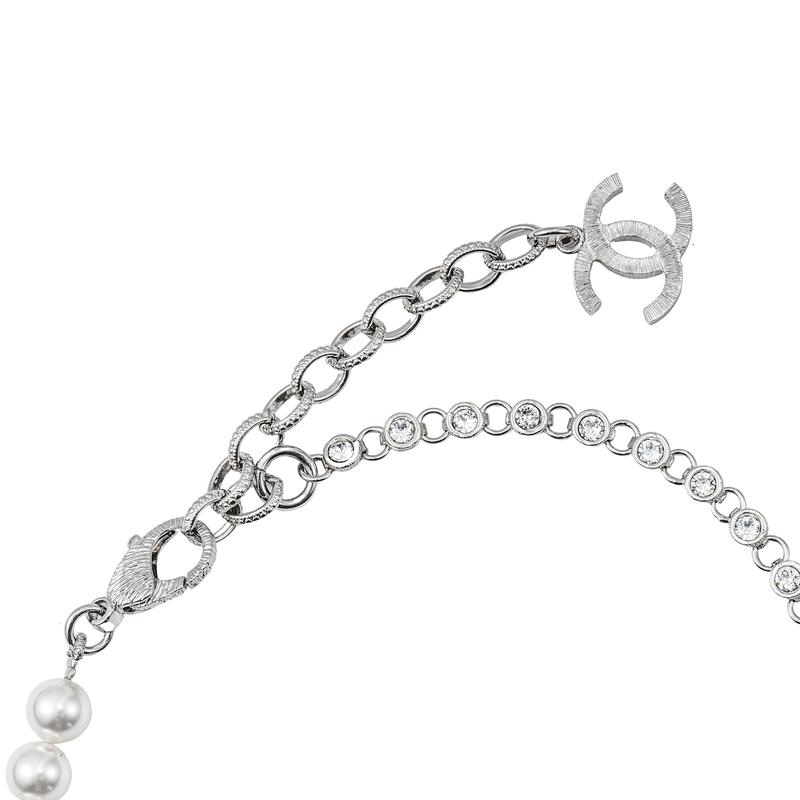 CHANEL Classic Double C Pearl and Rhinestone Necklace Women's Silver
