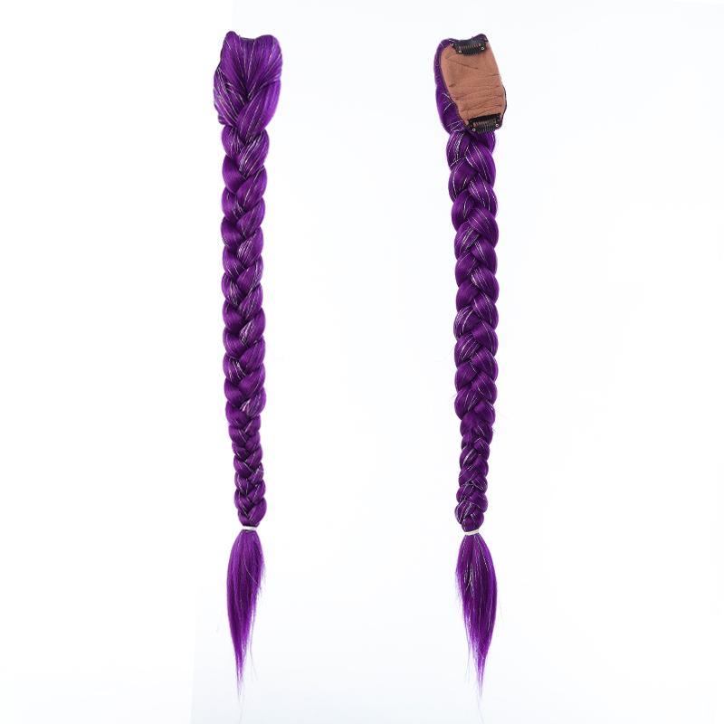 Devil Hunting Meisjesgroep Pruik Paardenstaart Paarse Pruik Vlecht Goud Frituurdeeg Twists Vlecht 26inches