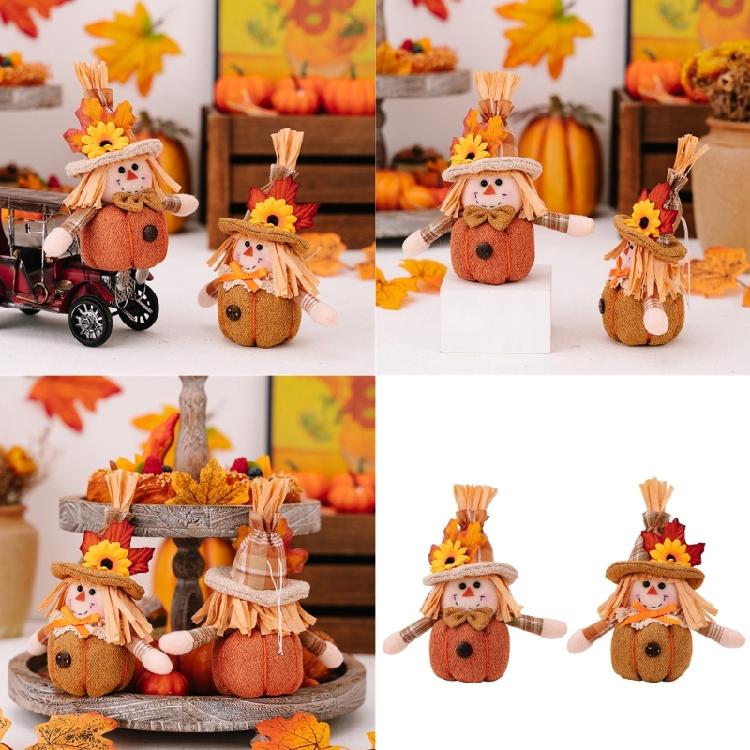 Flower and Leaf Autumn Scarecrow Plush Dolls Thanksgiving Harvest Holiday Hanging Ornament Decors for Home and Office