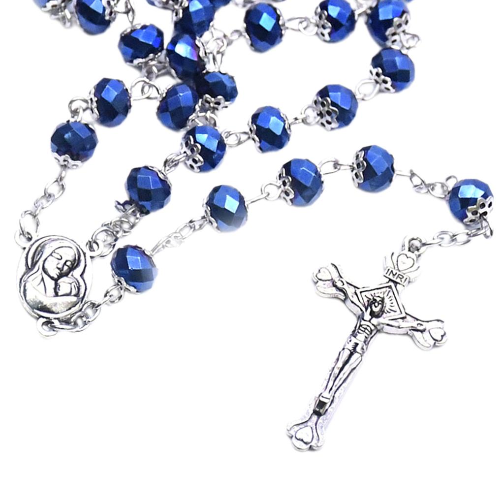 Catholic Rosary Necklace Crystal Beads Medal Cross Crucifix Pendant Fashion Religious Jewelry for Women Baptism Gift