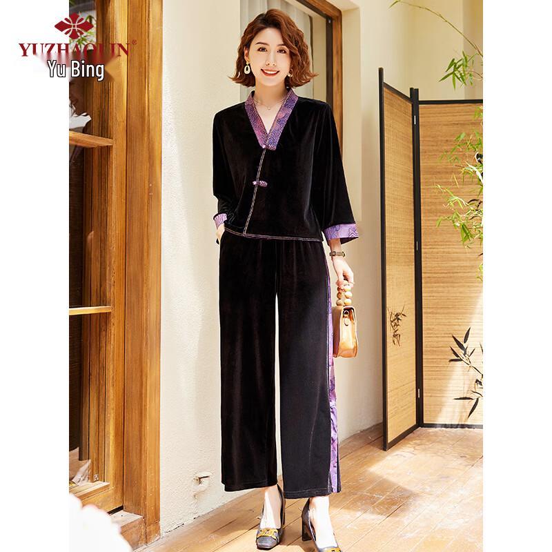 

Женский бархатный спортивный костюм-двойка с V-образным вырезом Yuzhaolin 2XL