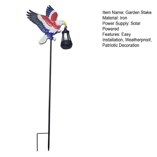 Baizihuahu American Eagle Garden Stake with Solar Lantern, 250th Anniversary Yard Art Stake, 4th of July Metal Decoration for Outdoor Lawn Patio Porch