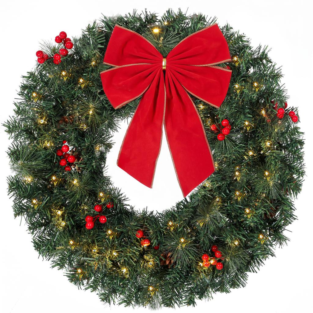 Christmas Wreath 61 Cm Door Wreath With Crestwood Fir Design Bow 50 Leds 140 Branch Tips 8 Light Modes