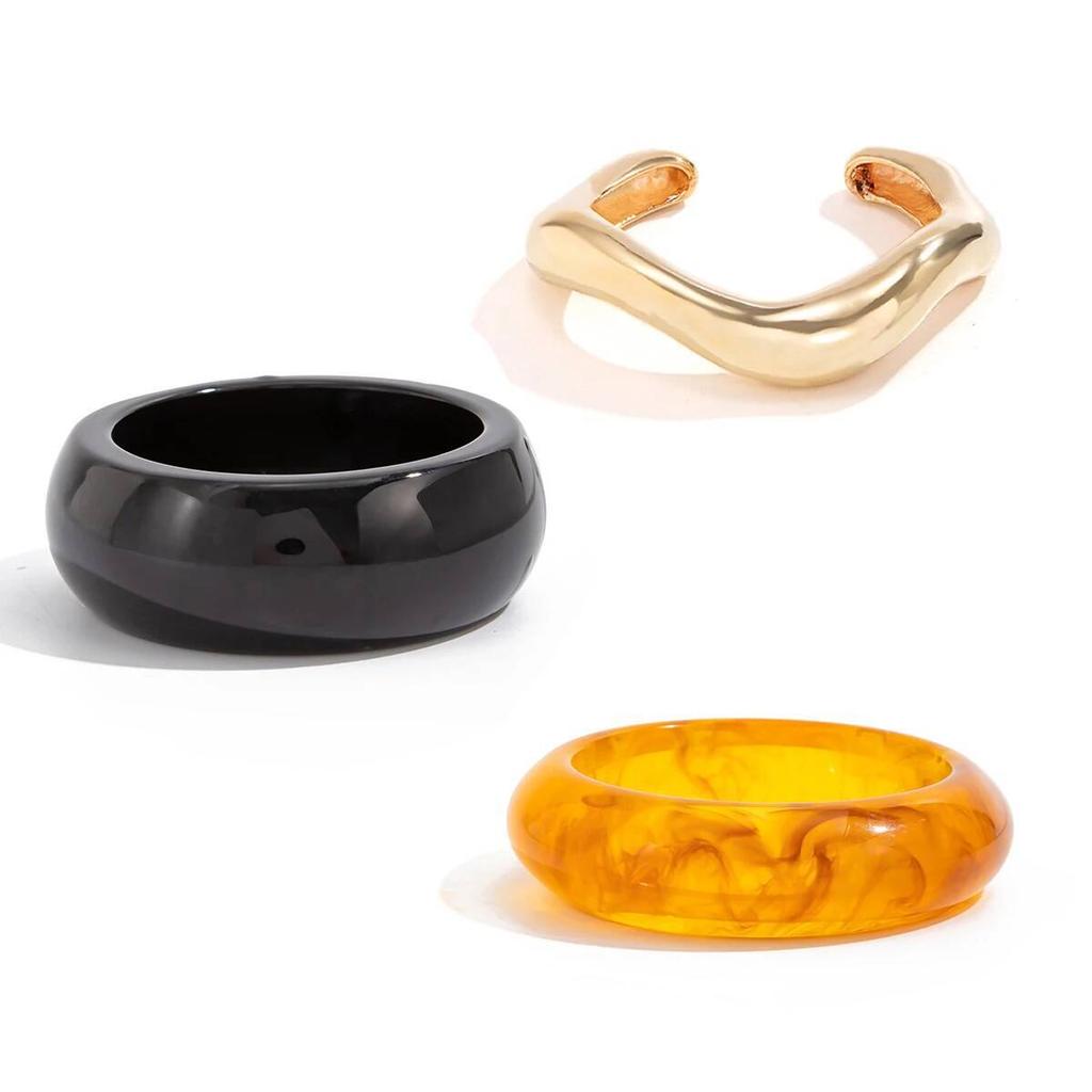 SHIXIN 3 Styles Punk Acrylic Resin Thick Wide Bangles for Women Retro Irregular Geometry Stackable Bracelet Versatile Jewelry