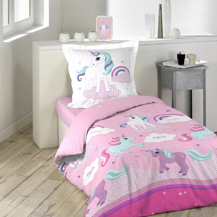 Housse de couette - DOUCEUR D'INTERIEUR - Licorne - 140x200cm - 100% coton - Lavable en machine