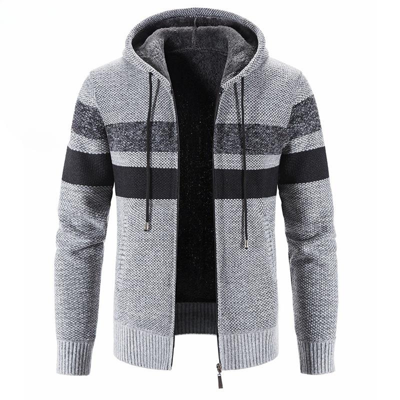 Automne et Hiver Veste Pull pour Homme Manteau en Fil Assorti de Couleurs Ample Polaire à Capuche Pull Tricoté pour Homme