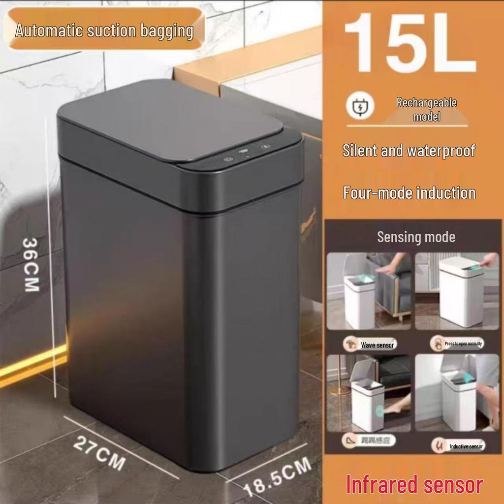 Compact Touchless Smart Trash Can with Lid for Bedroom, Living Room, Office