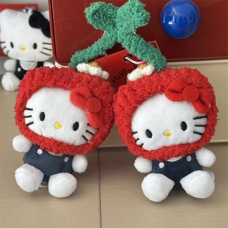 Sanrio Cute Cherry Hello Kitty Plush Doll Toy Keychain Pendant Bag Hanging Ornaments Backpack Charms Kt Cat Girly Birthday Gifts