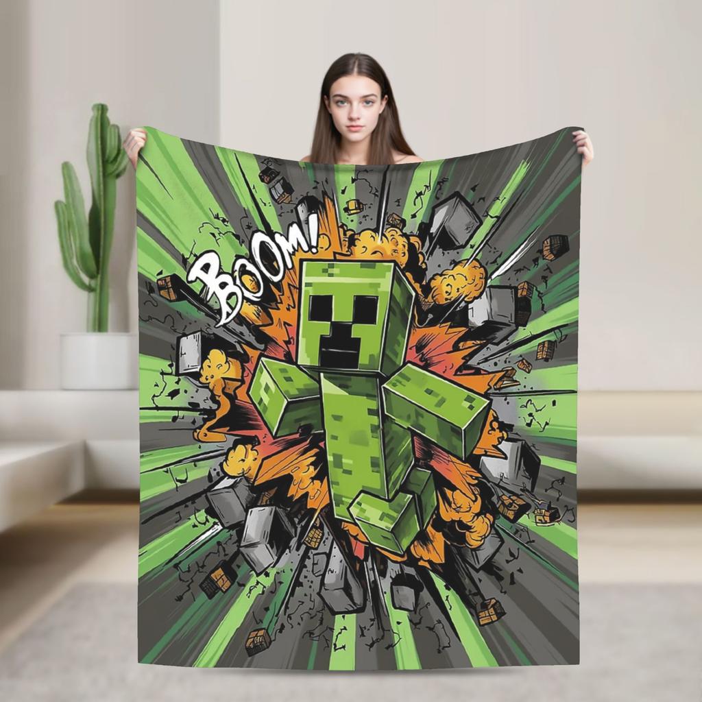 Knitted Blankets My M-Miners Flannel Lightweight Thin Throw Blanket Creepin It Real Pixel Game Crafts for Bedroom Sofa Bedspread