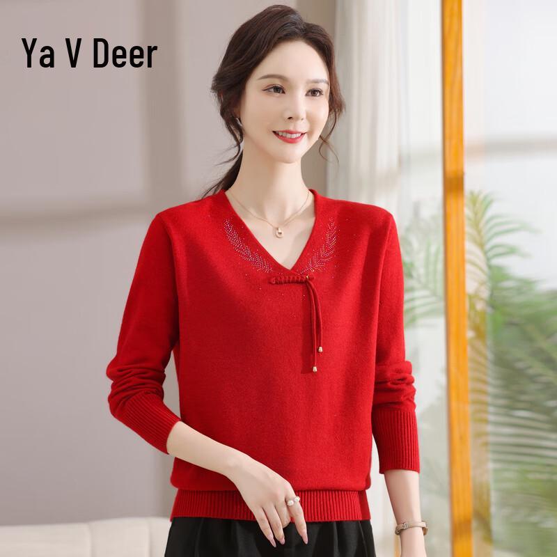 

Yalu Women s New Chinese Style V-Neck Knit Sweater 3XL