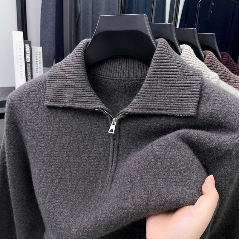 Hengyuanxiang Men's High-End Wool Lapel Zipper Sweater - 2025 Autumn/Winter Thick Knitwear