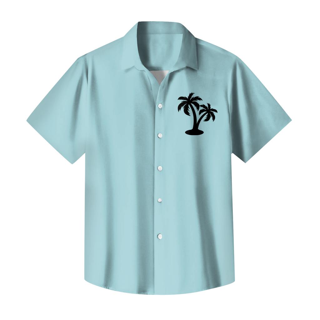 Men's Summer New Loose Print Short Sleeve Shirt Cardigan Beach Shirt