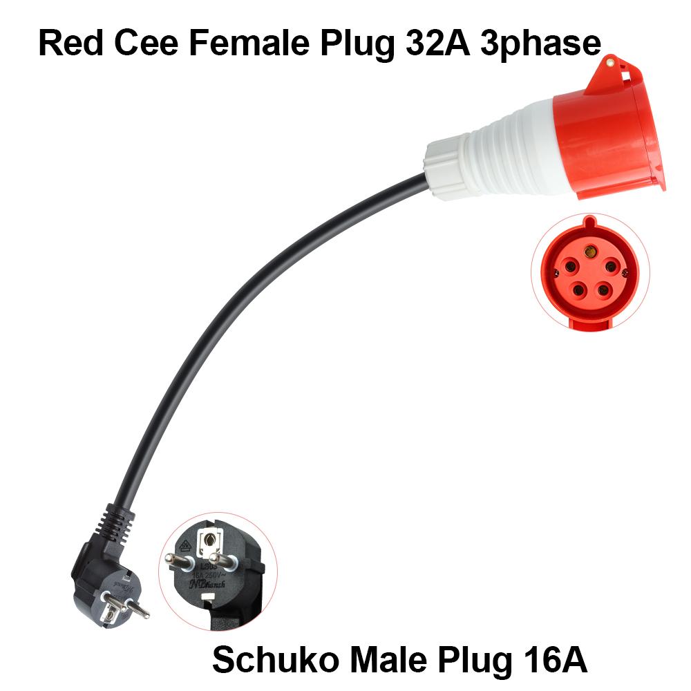 Adapter do ładowarki EV PEOKE Gniazdo Schuko na Czerwone Gniazdo CEE 5 Pinów 1 Faza 16A na 3 Fazy 32A Żeńska Wtyczka CEE Niebieska do Ładowania Przenośnego